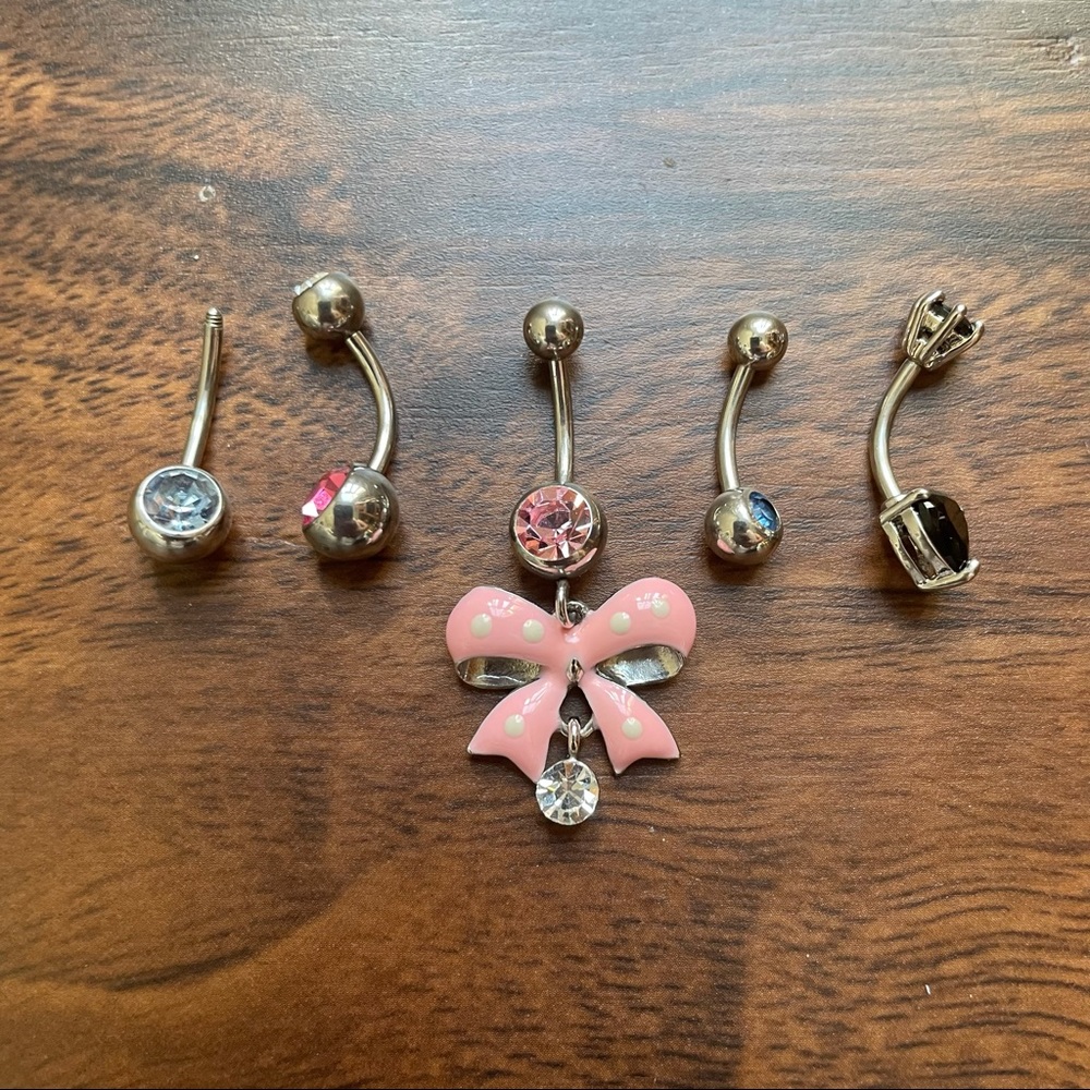 🔴Metal & Rhinestone Belly Button Rings Bundle - Picture 5 of 5